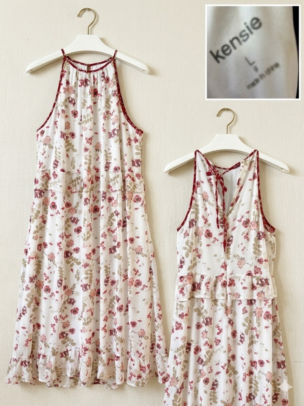 Kensie Cream Floral Midi Dress with Pink Bouquet Print - Picture 2 of 9